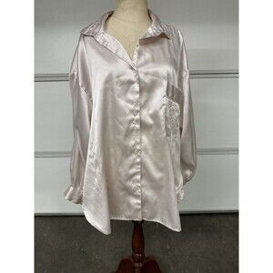 Miss Dior  Button Up Satin PJ Shirt Pale Pink Side Rip and Picked No Size Fits L